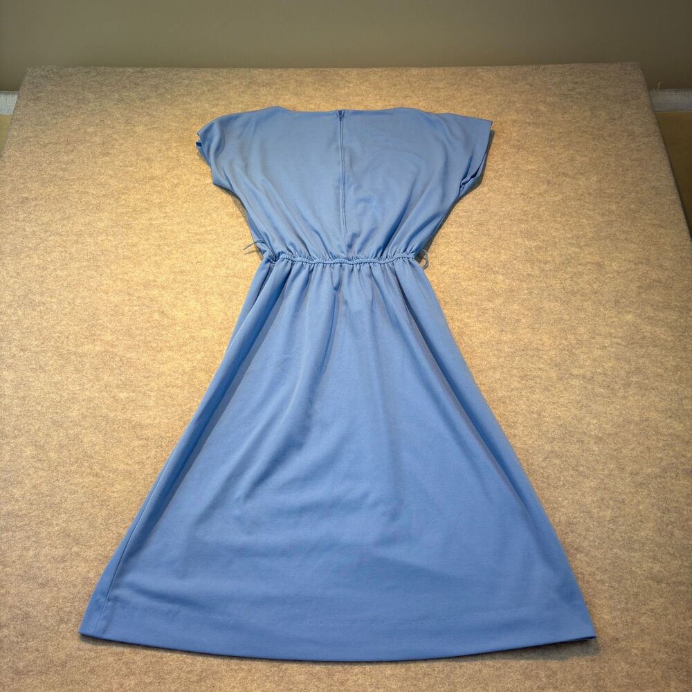 Vintage Leslie Fay Light Blue Dress Pintuck Cap Sleeve Elastic Waist Midi